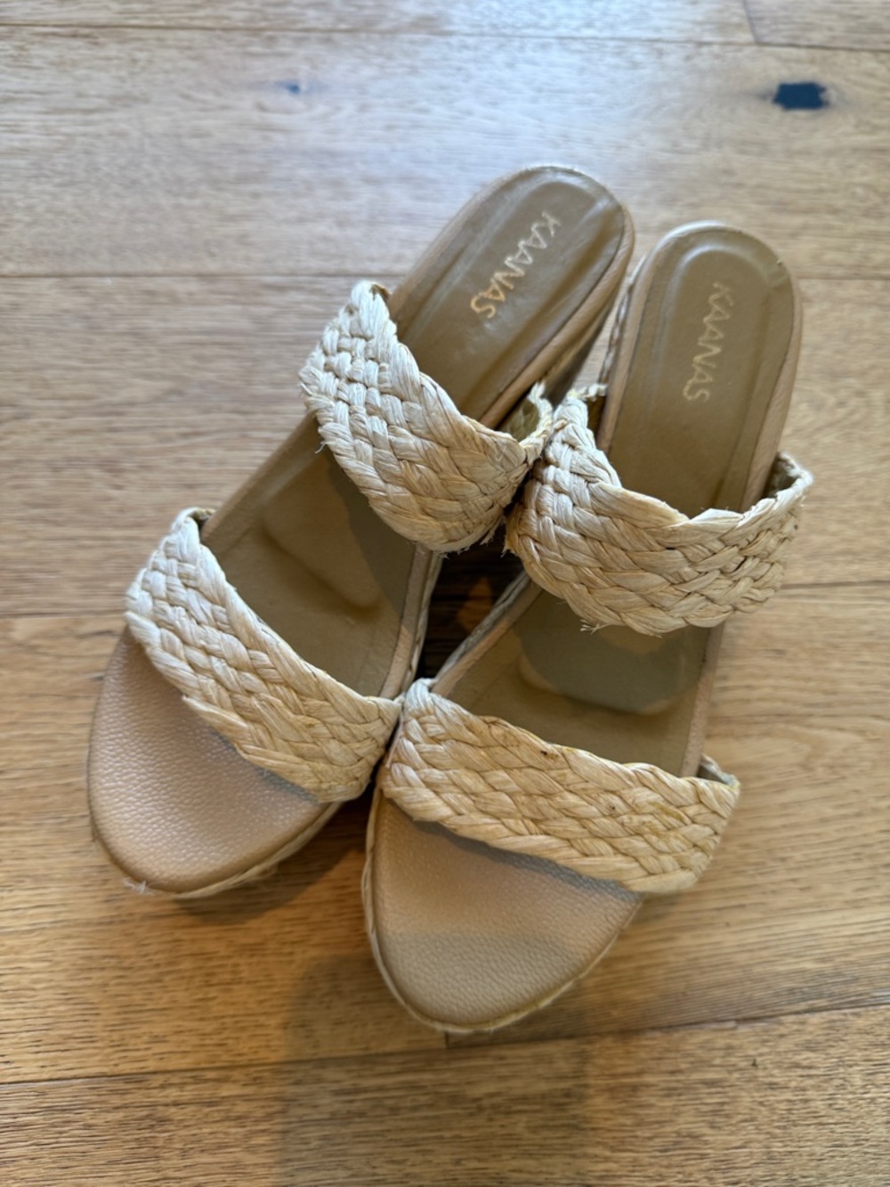 Kaanas Natural Braided Double-Strap Slide Mules